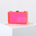 Chic rose pink acrylic clutch evening bag with golden chain and metal lock - Transparent Pink