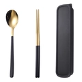 Besteckset aus Edelstahl 304 mit Löffel und Stäbchen in Schwarz-Gold und schwarzer Box - Schwarz Gold Löffel Essstäbchen 2-teiliges Set