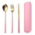 304 stainless steel cutlery set with gold finish and pink handles in a matching storage box - Pink Gold Spoon Chopsticks Fork 3-piece Set