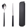Tragbares Besteckset aus 304 Edelstahl mit schwarzer Box und silbernen Utensilien - Schwarz Silber Löffel Essstäbchen 2-teiliges Set
