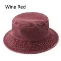 Vintage wine red washed cotton bucket hat with breathable metal eyelets and retro texture - One Size / Burgundy
