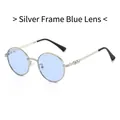 Occhiali da sole ovali rétro in metallo con montatura argento e lenti azzurre alla moda - Montatura Argento Lente Blu