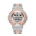 Missfox iced out digital watch in rose gold and silver with full diamond inlay - Rose Gold Bi-color