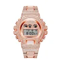 Luxury rose gold digital watch with full diamond inlay and three-eye digital display - Rose Gold