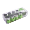 9-piece stainless steel vegetable cutter set with green handles in a clear storage box - Green PVC Boxed