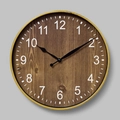 12-inch silent wall clock with dark wood grain dial and golden frame for living room decor - Dark Wood Grain with Gold Frame