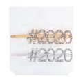 Detail of gold and silver hair clips with rhinestone #2020 design on white display card - #2020 / Gold