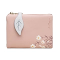 Damen-Portemonnaie in Rosa aus PU-Leder mit Gänseblümchen-Mustern und Blatt-Reißverschluss - Rosa