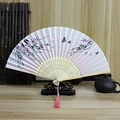 Classic folding fan with pink plum blossom, black butterfly and bamboo hollow frame - No.18 Cold as Frost