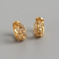 Orecchini a cerchio a catena in argento 925 dorato con pavé di diamanti scintillanti - Un paio / Oro