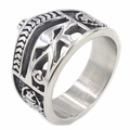 Anello largo retrò in acciaio inossidabile con occhio di Horus e croce di Ankh - US 7 / Argento