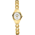 Elegant gold bracelet watch with faceted metal links and white textured quartz dial - Gold Case White Dial