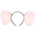 Detail of plush grey elephant headband with pink inner ears and soft fuzzy texture - Grey Elephant
