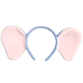 Detailed close-up of soft plush light blue headband with large pink elephant ears - Blue Elephant