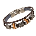Handgemachtes mehrlagiges Lederarmband mit Silberperlen und brauner geflochtener Kordel - Dunkelbraun