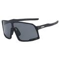 Gafas de sol deportivas negras mate cortavientos para ciclismo y running con patillas - Montura Negra Lente Gris