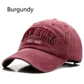 Vintage weinrote Baseballkappe mit New York 3D-Stickerei und gewaschener Denim-Textur - Burgunderrot