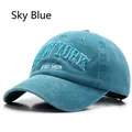 Sky blue washed denim baseball cap with New York 1625 embroidery in a retro style - Sky Blue