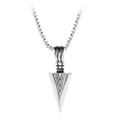Men's vintage alloy arrow pendant necklace with textured spearhead on popcorn chain - Arrowhead Pendant Necklace / Silver