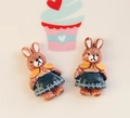 DIY resin brown cartoon bunny charms wearing blue plaid dress and yellow scarf - Brown Rabbit