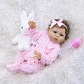 Realistic 47cm soft silicone reborn baby doll in pink rabbit outfit with accessories - Pink