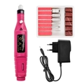 Pink portable electric nail drill machine set with 6 metal bits and EU power adapter - EU Plug / Rose Red