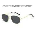 Fashionable oval sunglasses with gold metal frame and dark grey polygonal lenses - Gold Frame Black Grey