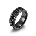Anillo de acero de titanio negro mate con cadena cubana giratoria y bordes dentados - Talla 7 / Negro