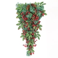 Christmas teardrop swag with green pine needles, red berries, and natural pinecones - 60cm/No Light