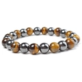 12mm magnetic hematite and tiger eye beaded health bracelet on a clean white background - Yellow Tiger Eye + Magnet