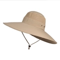 Men's khaki wide brim waterproof sun hat with breathable mesh and chin strap - Khaki