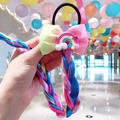 Detailed view of colorful gradient bow hair tie with long rainbow synthetic braid for girls - Rainbow 2