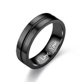 Macro shot of black metal ring featuring I Love You engraving and center groove - US 5 / Black without Diamonds