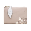 Portefeuille court rose lotus avec motif marguerite et texture en cuir souple - Kaki