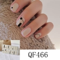Detail of QF466 beige nail stickers with minimalist black geometric patterns and dots - QF466