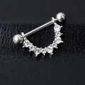 Surgical steel U-shaped nipple ring with sparkling crystals on black leather background - Steel