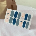 Blue and beige leopard nail stickers with geometric patterns, 14 pieces QF-490 set - Deep Blue Geometric (QF490)