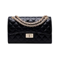 Classic black quilted crossbody bag with gold chain strap and metallic twist lock - Light Gold Chain Style / Black / L