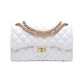 White quilted crossbody bag with golden chain strap and rectangular metallic lock - Light Gold Chain Style / White / L