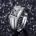 Polished silver men's adjustable ring with large round solitaire cubic zirconia stone - Adjustable / Style 3 Men's Ring (0.8 Carat)