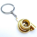 Golden metal turbocharger keychain pendant with high-quality polished finish and silver ring - Gold Turbo