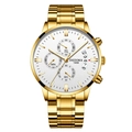 Herren-Chronograph aus goldenem Edelstahl mit weißem Zifferblatt und drei Hilfszifferblättern - Ganzgold Stahlarmband Weißes Zifferblatt