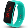 Cyan silicone strap digital watch with red LED display showing time on black dial - Mint Green