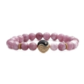Pulsera de ágata rosa de 8mm con amuleto de yin yang dorado y detalles de cristal - Rosa Sandía