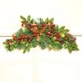 Christmas swag decoration with pine needles red berries pinecones and warm LED lights - 45cm (With Light)