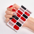 Minimalist red and black nail stickers with silver glitter accents model AF-003 - AF-003 (Red/Black/Silver Stripe)