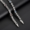 Zilveren armband met robijn en saffier en zirkonia op zwarte lederen achtergrond - Aquamarijn & Zirconia Verzilverd (ca. 16,3 cm)