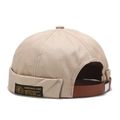 Adjustable light khaki miki hat with premium brown leather strap and metal buckle - Adjustable / Khaki