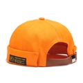 Bright orange docker cap with adjustable leather back strap and side woven label - Adjustable / Orange