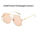 Irregular polygon gold metal sunglasses with champagne lenses and double bridge design - Gold Frame Champagne Lens